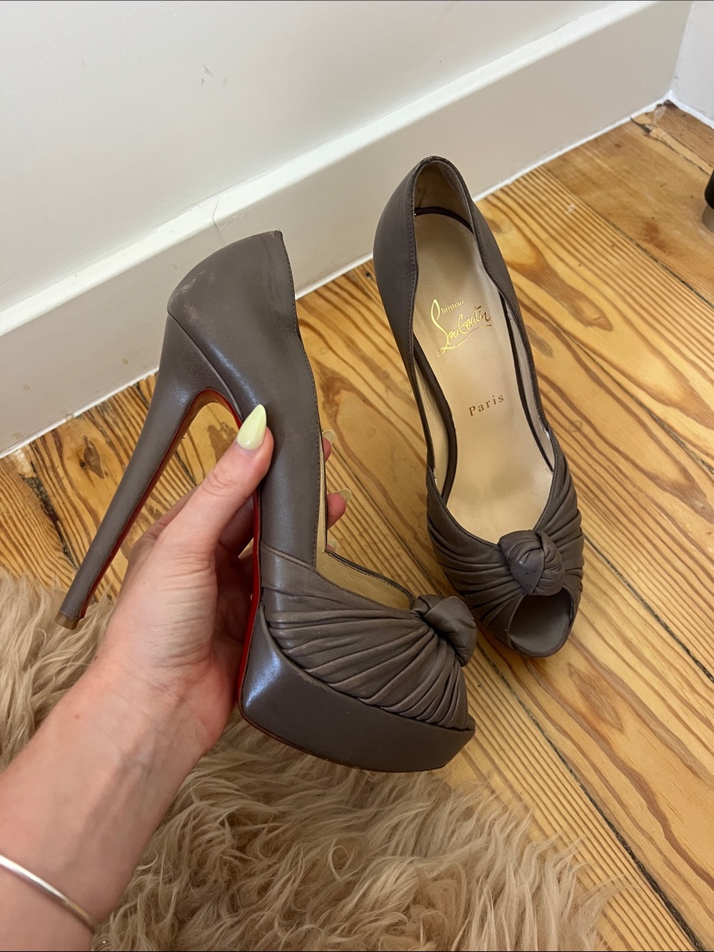 Christian Louboutin Leather Peep-Toe Knot Heels